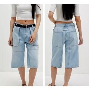 FREE PEOPLE HAVASU SLOUCHY CROPPED JEAN SHORTS NWT SIZE 27 100% COTTON